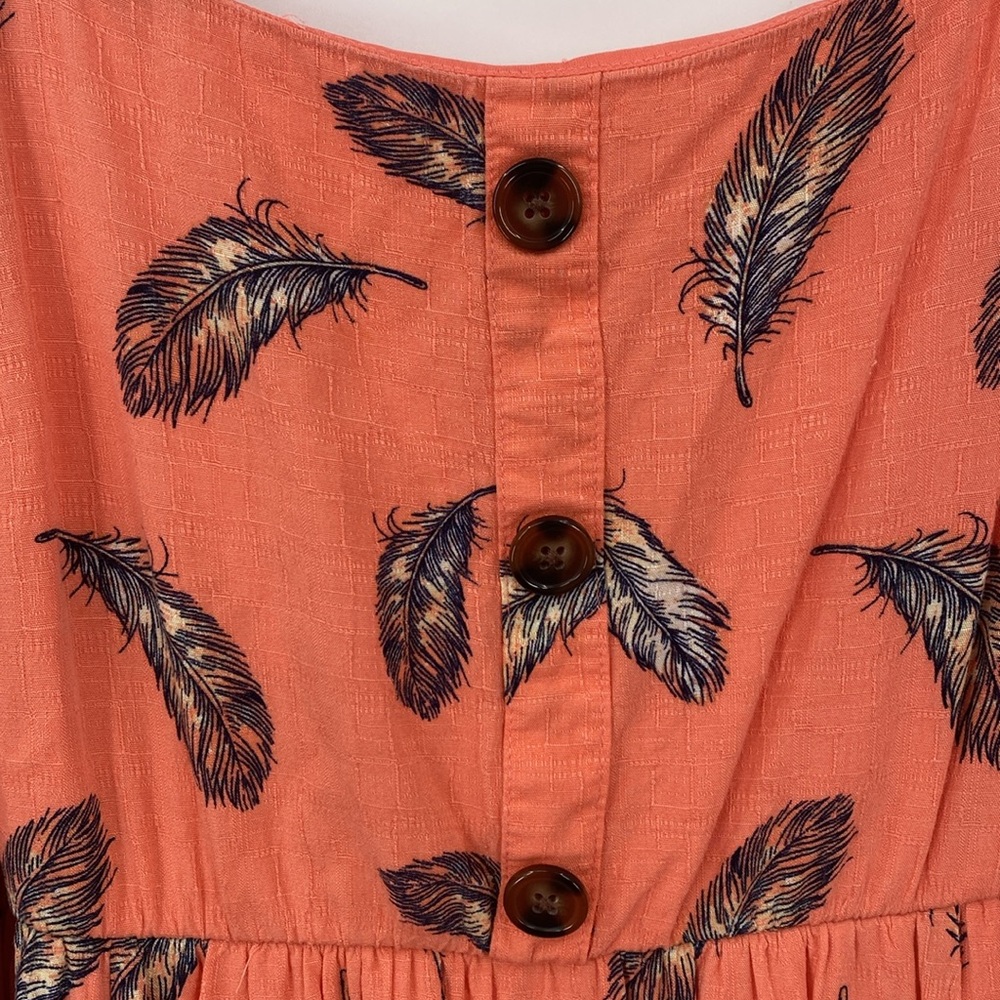 Torrid Cross Hatch Pinafore Midi Skater Dress Feather Coral Print Plus Size 1X - Picture 8 of 14